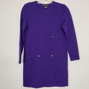 Andrea Jovine Women's Dress Size M Purple Wool Crew Neck Quiet Luxury Chic Warm